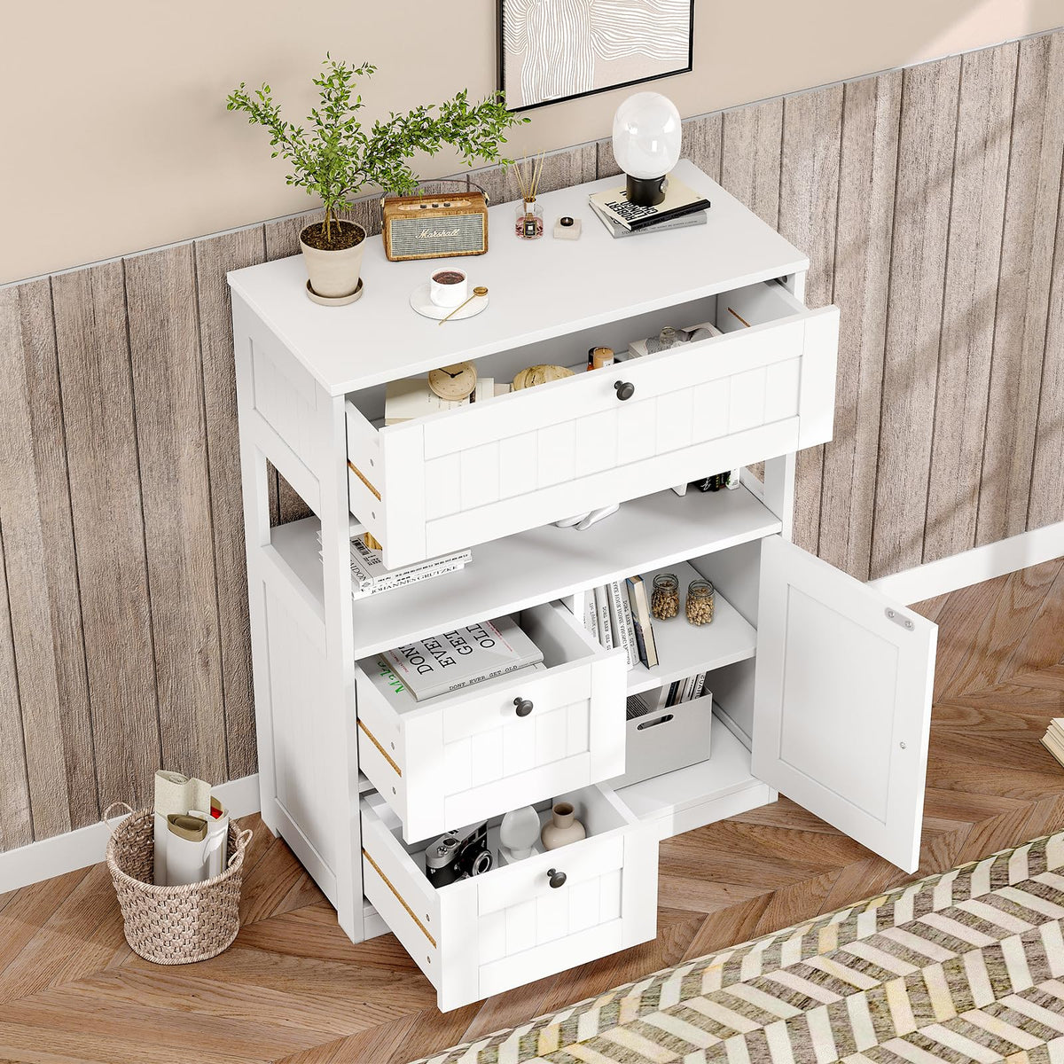 Bathroom Floor Storage Cabinet with 1 Door and 3 Drawers J765