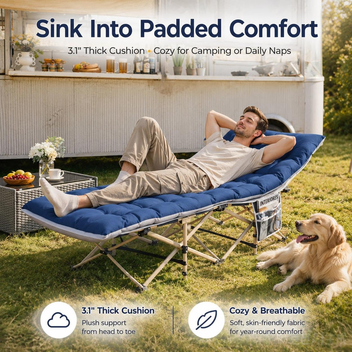 Folding Camping Cot with Thick Mat & Carry Bag I695