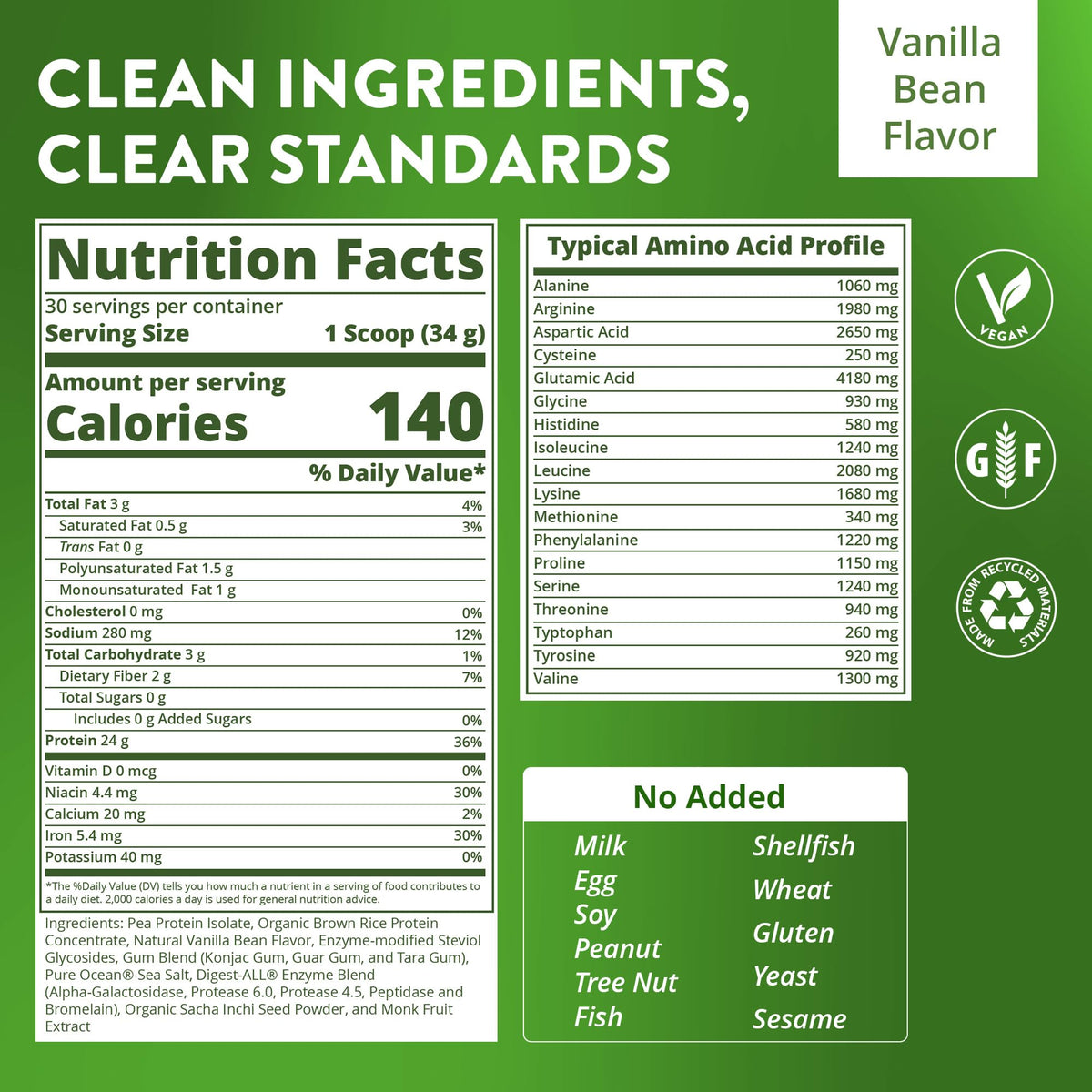 Vegan Vanilla Bean Protein 30 Servings G4301