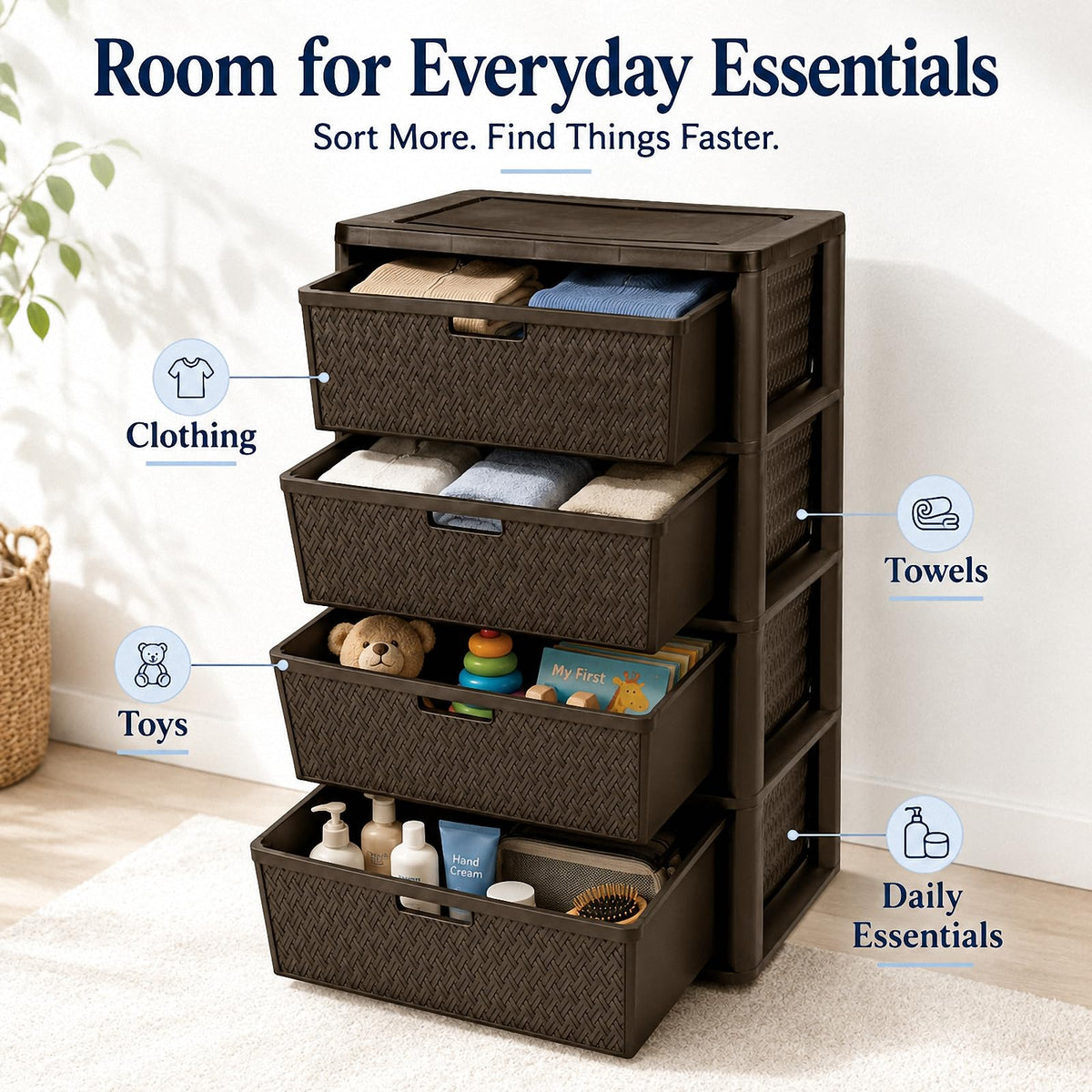 Brown 4-Drawer Plastic Storage Chest C765