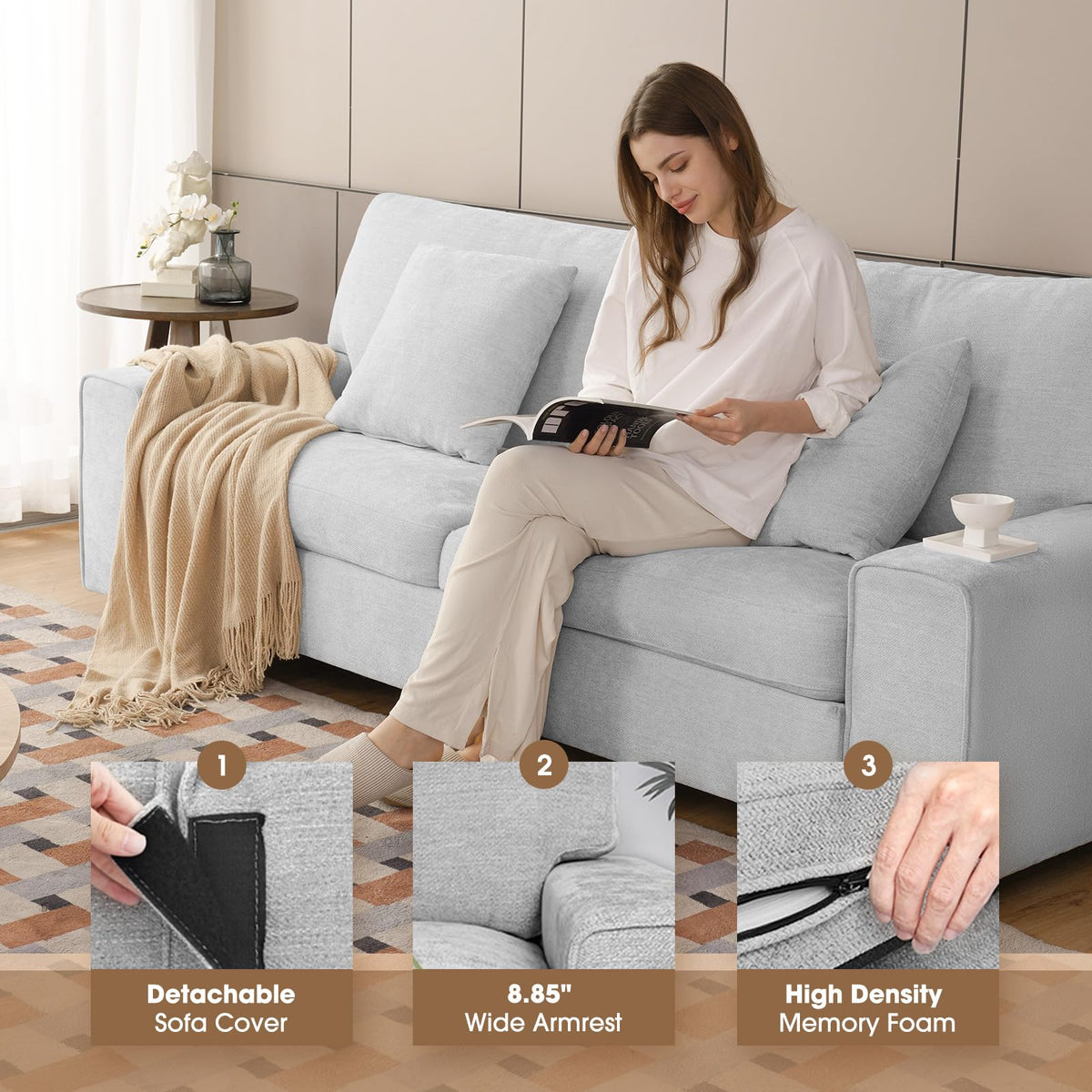 71.25" Light Gray Loveseat Sofa T9120