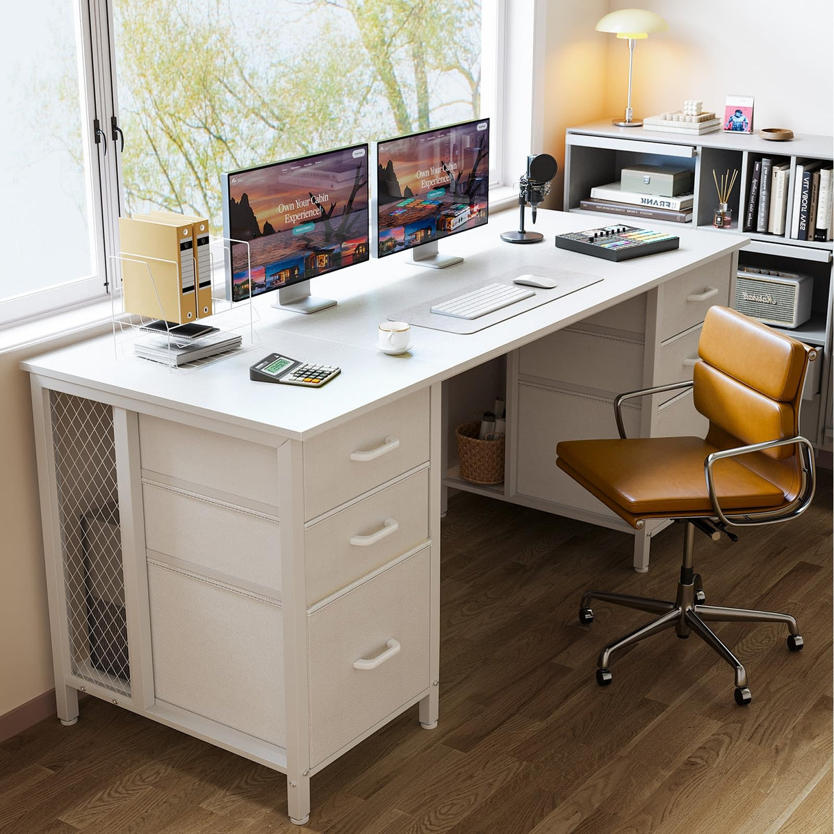 63 inch Computer Desk with 6 Fabric Drawers T87342