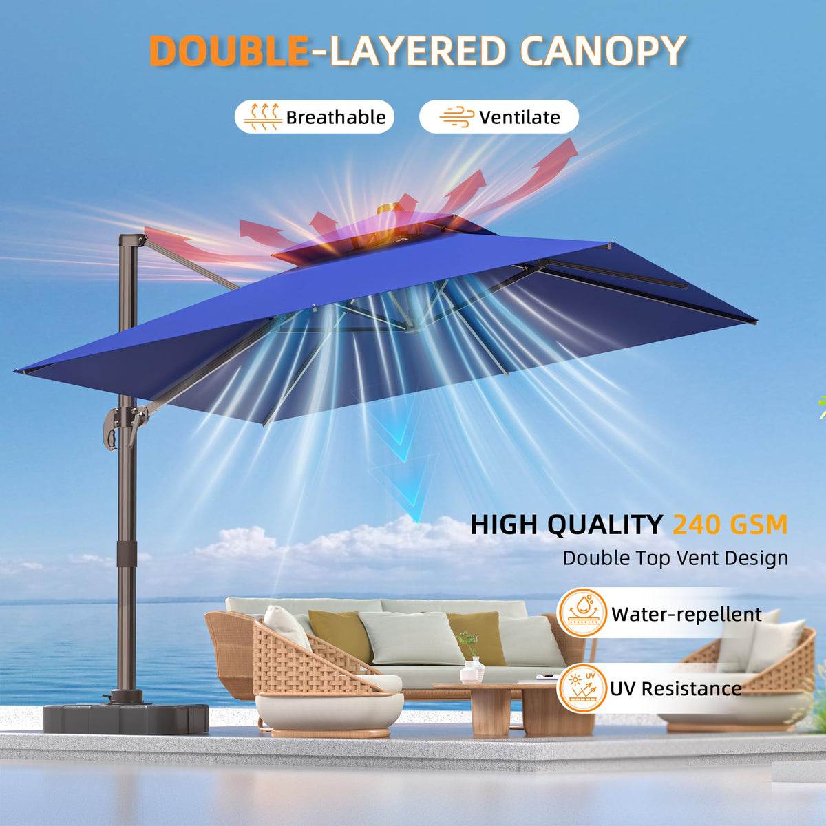 10' X 13' Rectangle Cantilever Patio Umbrella U126