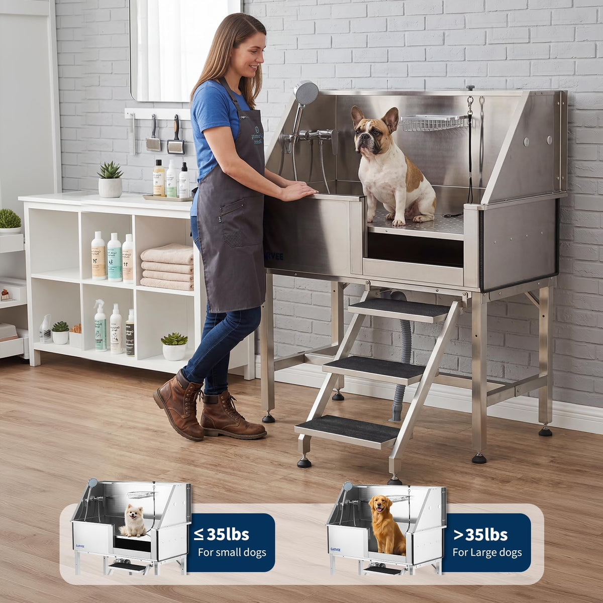 46 Inch Stainless Steel Dog Washing Station with Access Stairs H5155