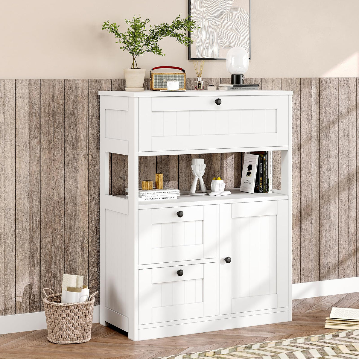 Bathroom Floor Storage Cabinet with 1 Door and 3 Drawers J765