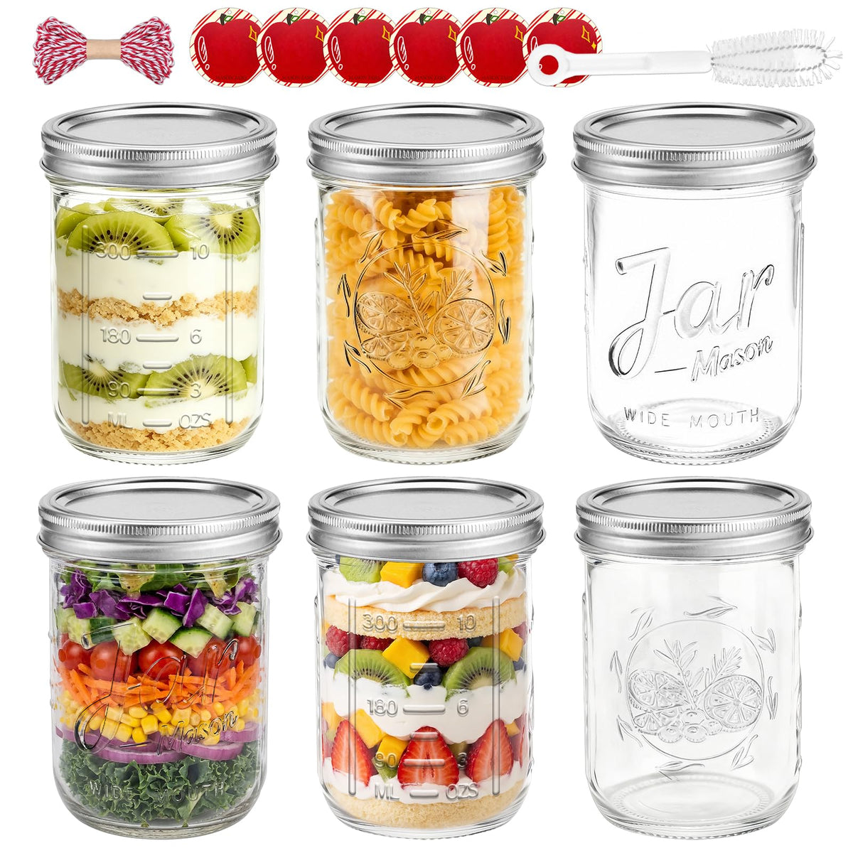 16 oz Wide Mouth Mason Jars 6-Pack with Lids J6301