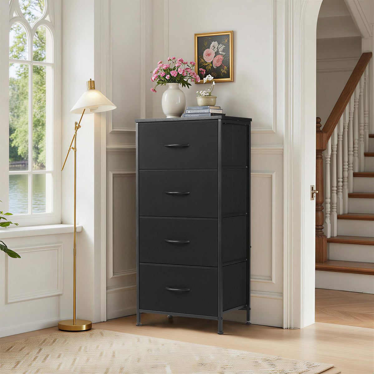 4 Drawer Fabric Storage Dresser with Wooden Top V870