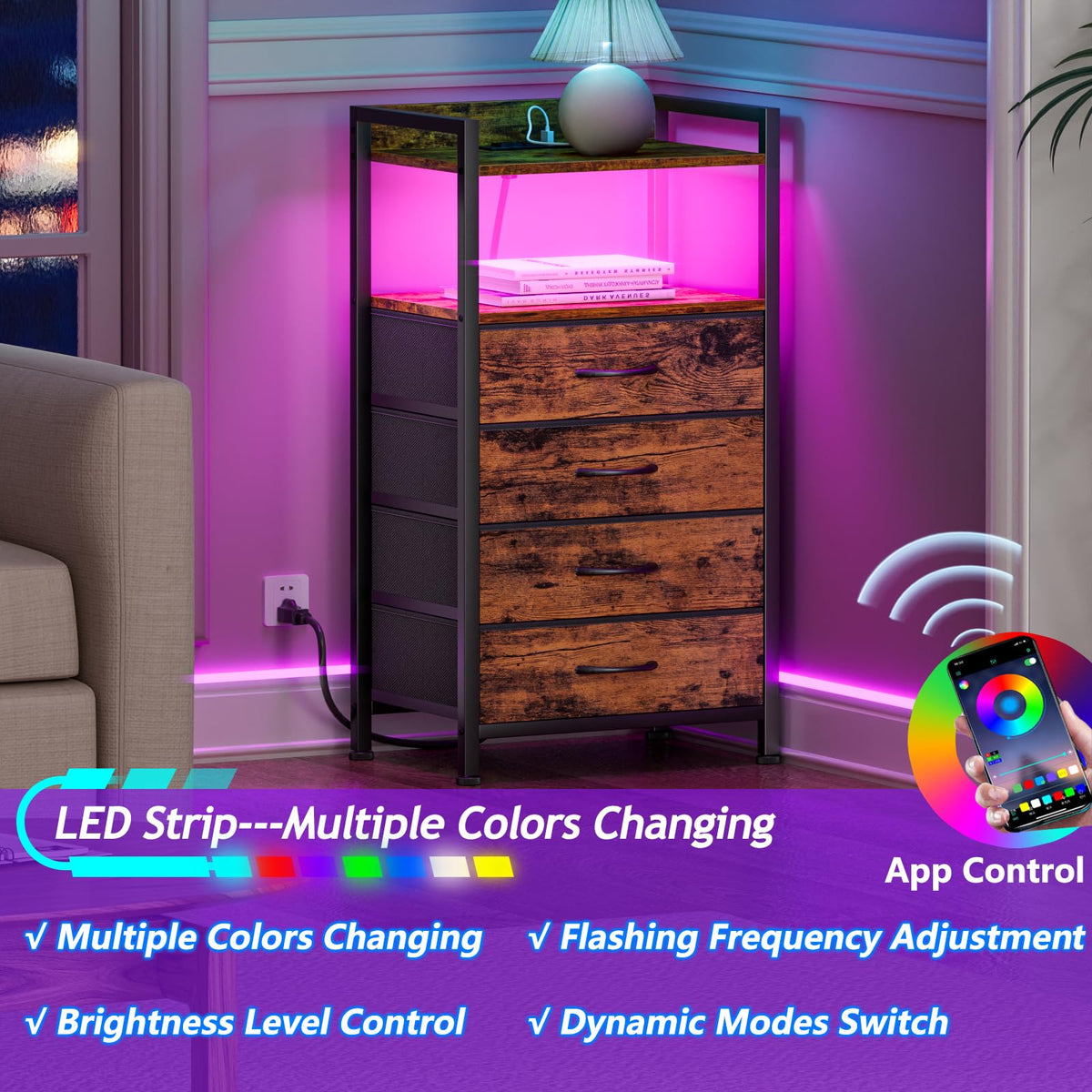 4 Drawer Night Stand with Charging Station Q34521