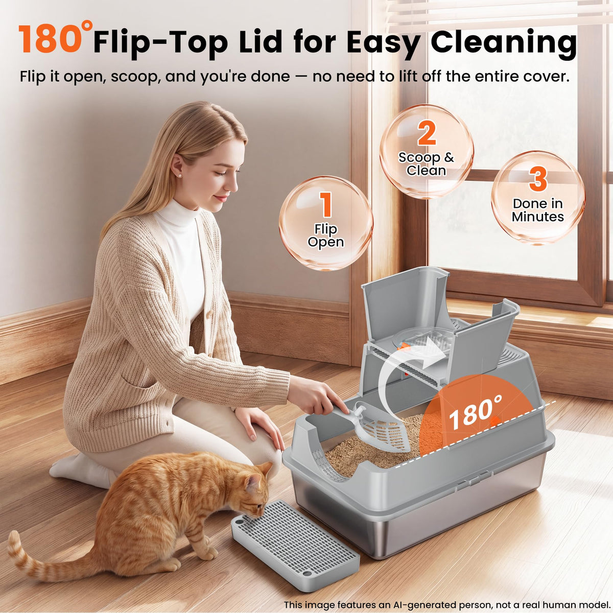 XL Stainless Steel Litter Box with Lid R709074