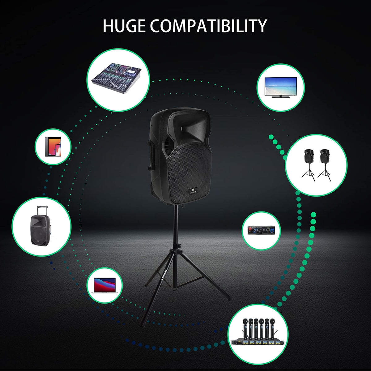 12-Inch 1800W 2-Way Powered PA Speaker System Combo Set with Speaker Stands F581