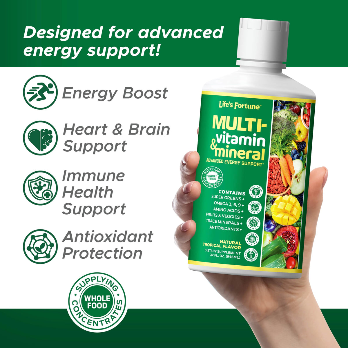 Liquid Multivitamin 90+ Nutrients Sugar Free Tropical Flavor 32 oz F719551