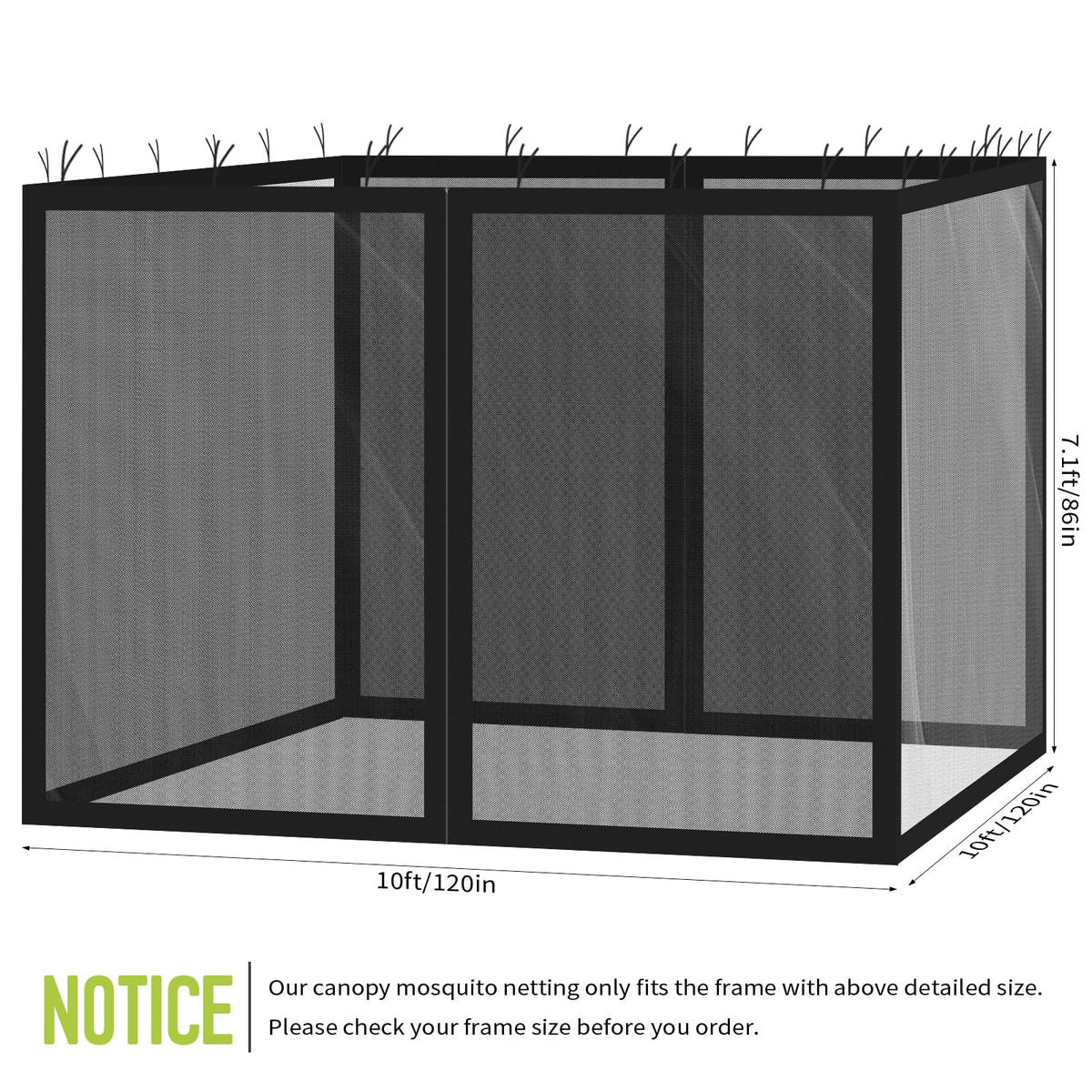 10x10 ft Black Mosquito Netting Canopy Enclosure O5298