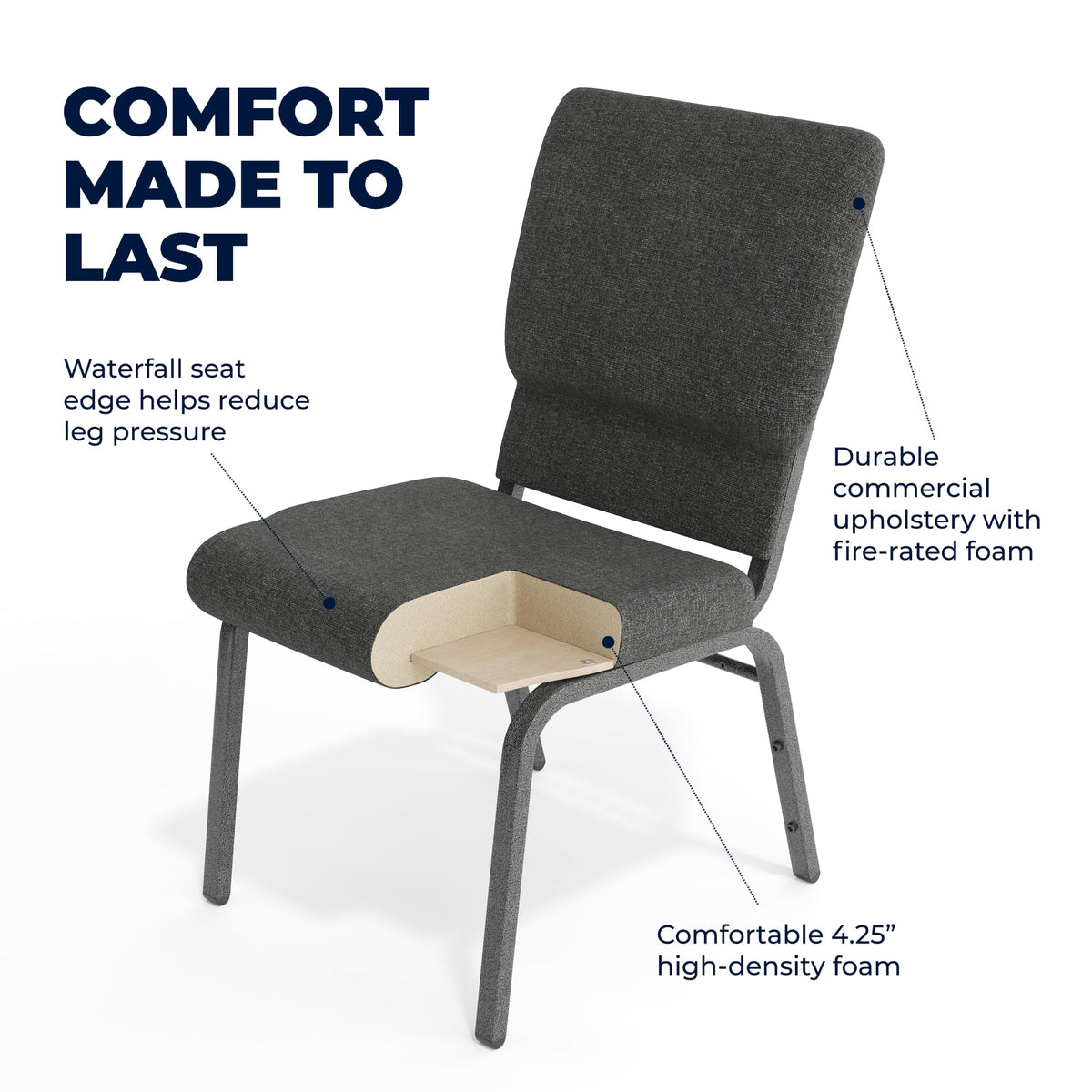 Dark Gray Fabric Stacking Church Chair 4 Pack Z639661