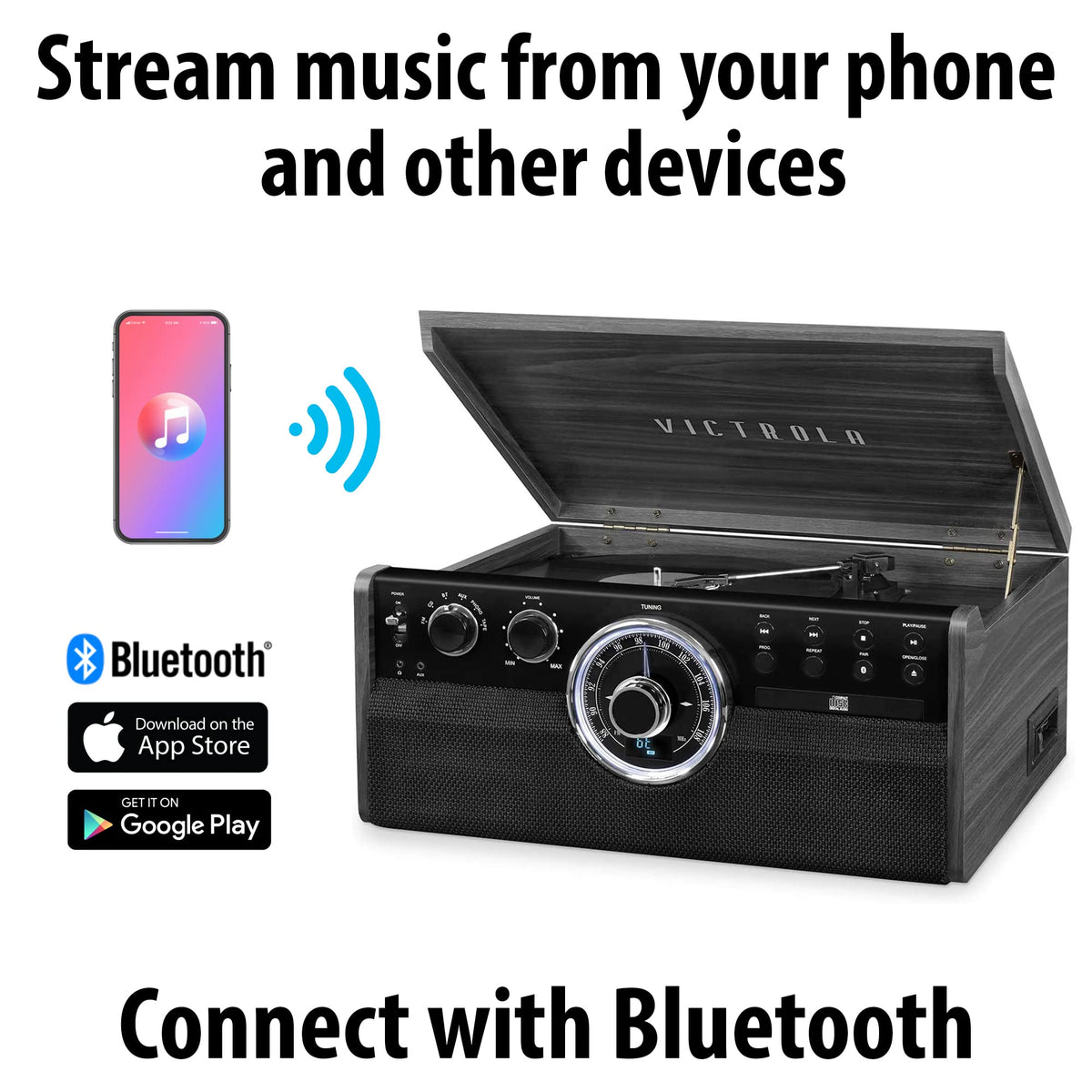 Black 6-in-1 Bluetooth Record Player with Stand N6836