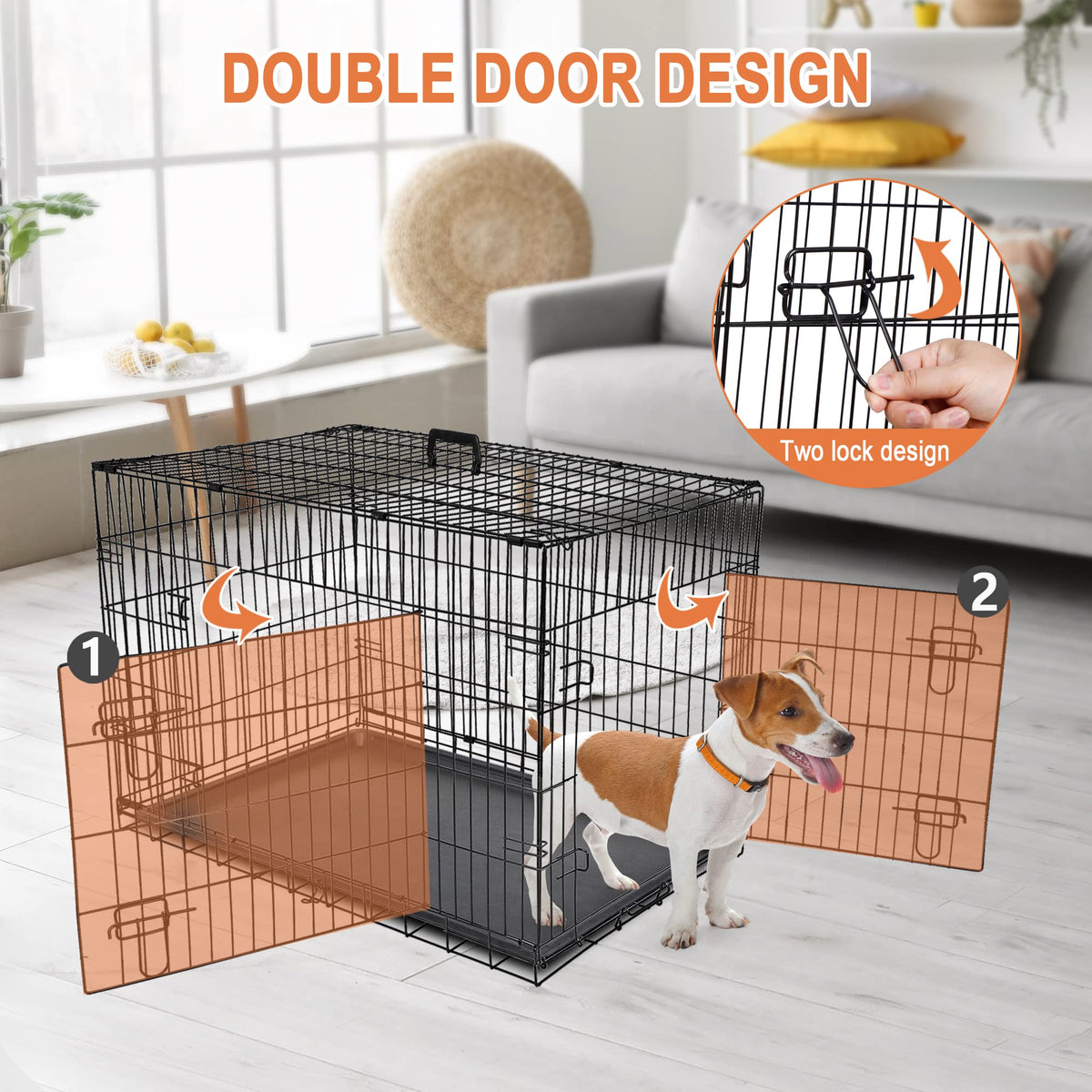 Double Door Folding Metal Wire Dog Crate with Tray G573445