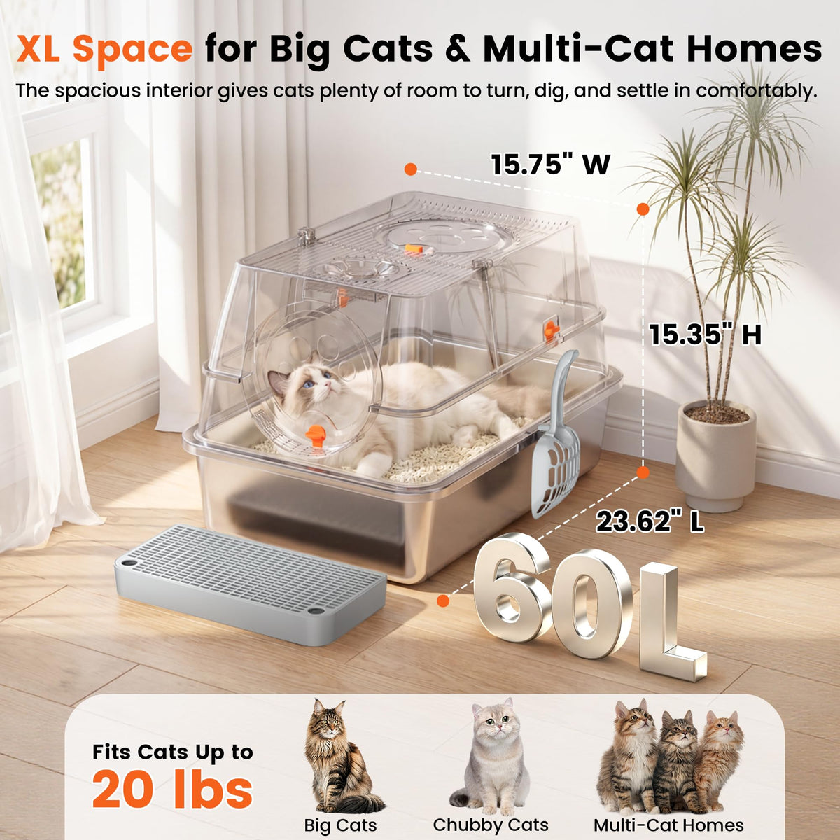 XL Stainless Steel Litter Box with Lid R709074