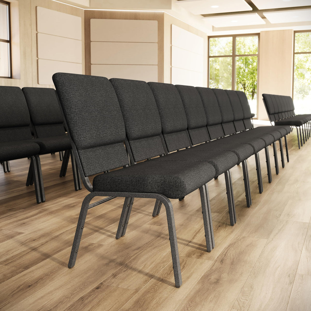 Dark Gray Fabric Stacking Church Chair 4 Pack Z639661