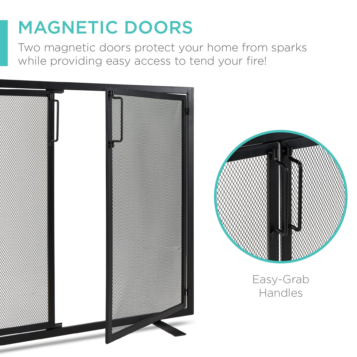 38.5x31in 2-Door Black Wrought Iron Fireplace Screen E5092