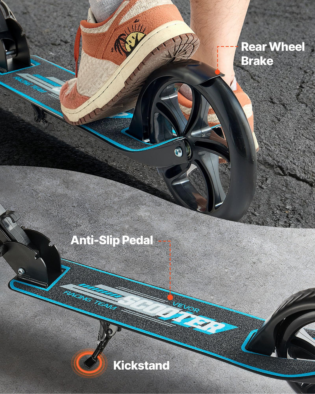 Kick Scooter, 2-Wheel Adjustable Height Folding with Anti-Slip Deck & Light-Up Wheels Y141577