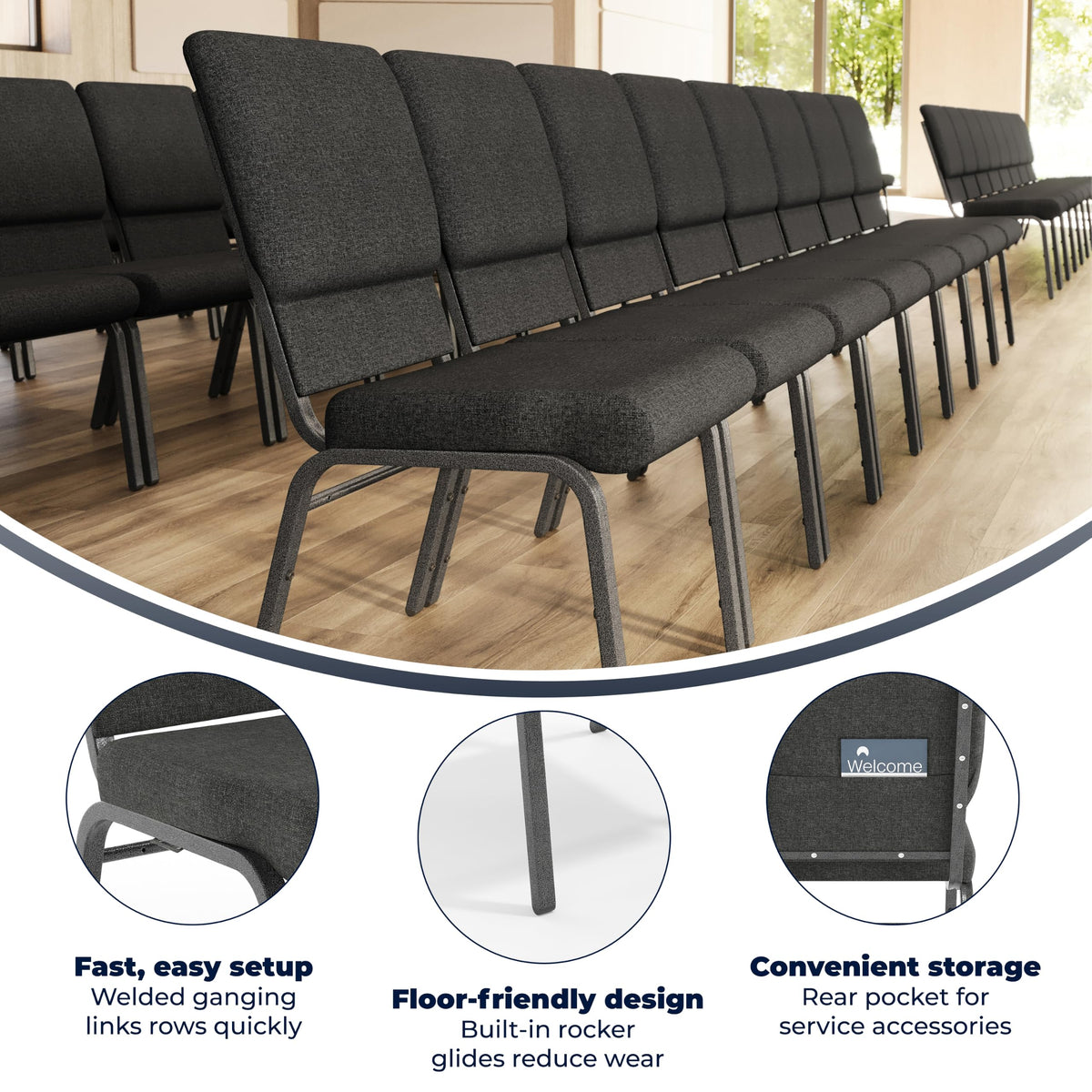 Dark Gray Fabric Stacking Church Chair 4 Pack Z639661