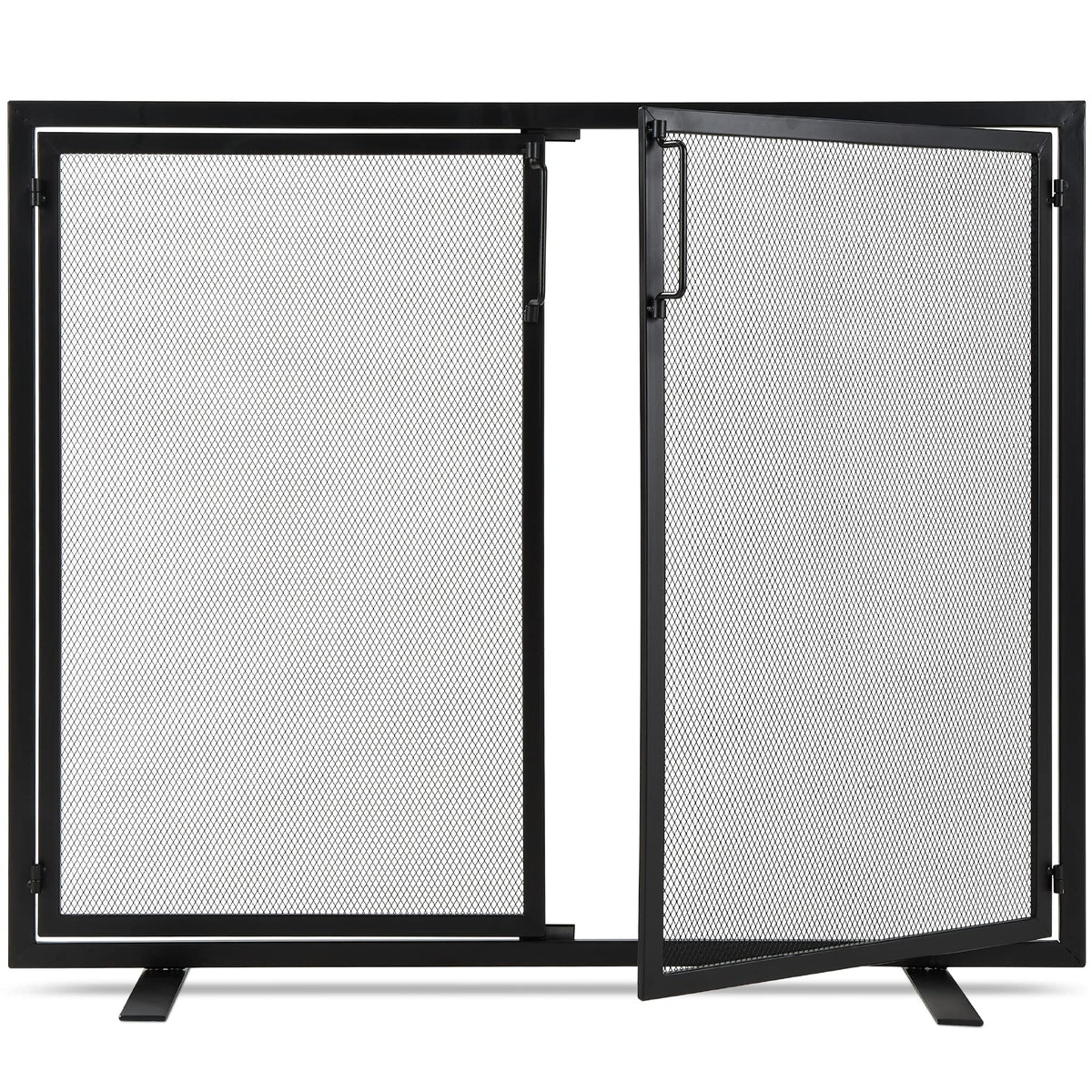 38.5x31in 2-Door Black Wrought Iron Fireplace Screen E5092